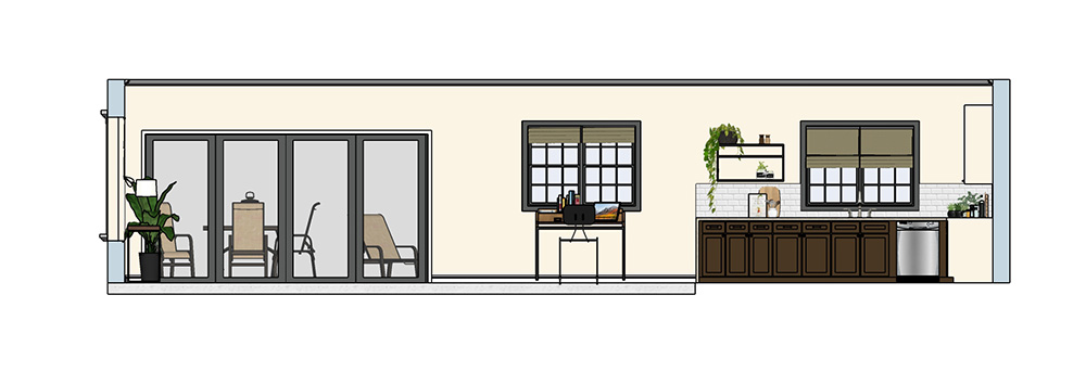 Kitchen Elevation facing North in SketchUp 1000x343
