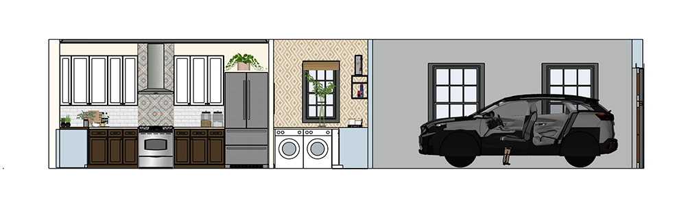 Kitchen Elevation facing East in SketchUp 1000x302