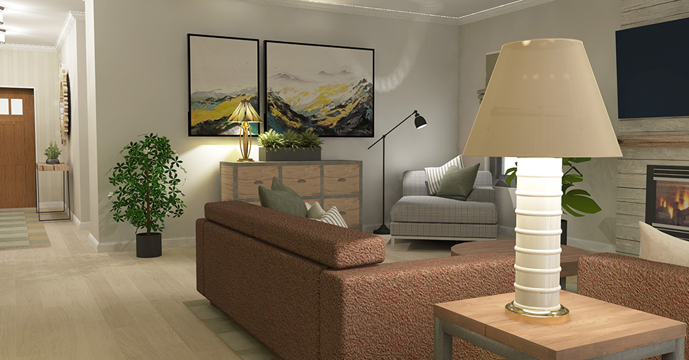 312 Emerson St. Living Room and Foyer Perspective Render in SketchUp 1000x545