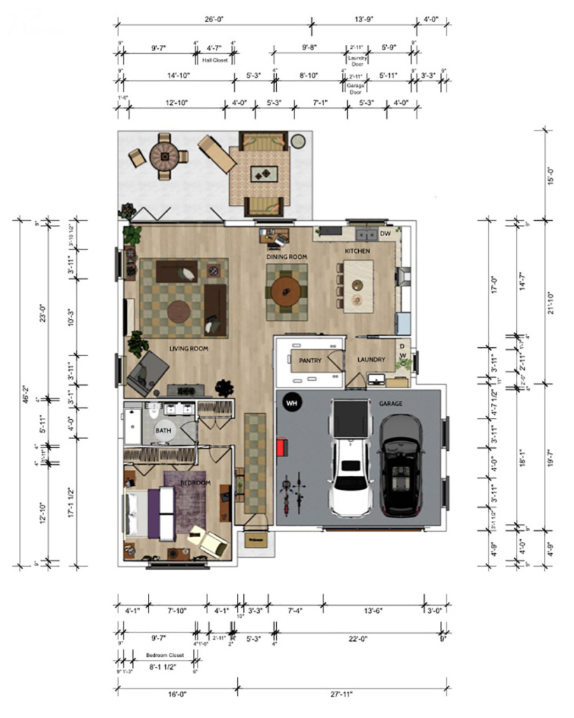 312 Mason Street Rendered Floor Plan close up in SketchUp 1000x1250